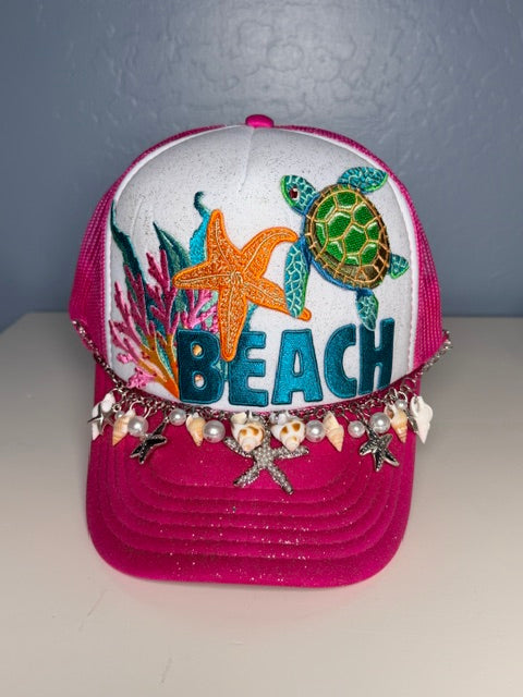 Embellished beach trucker hat