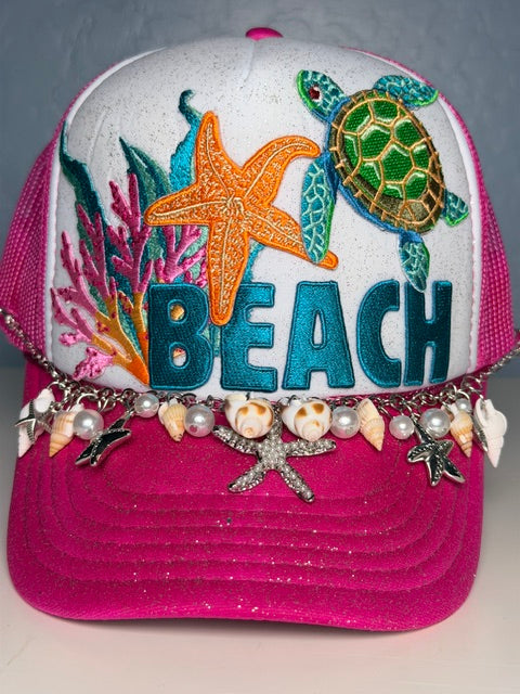 Embellished beach trucker hat